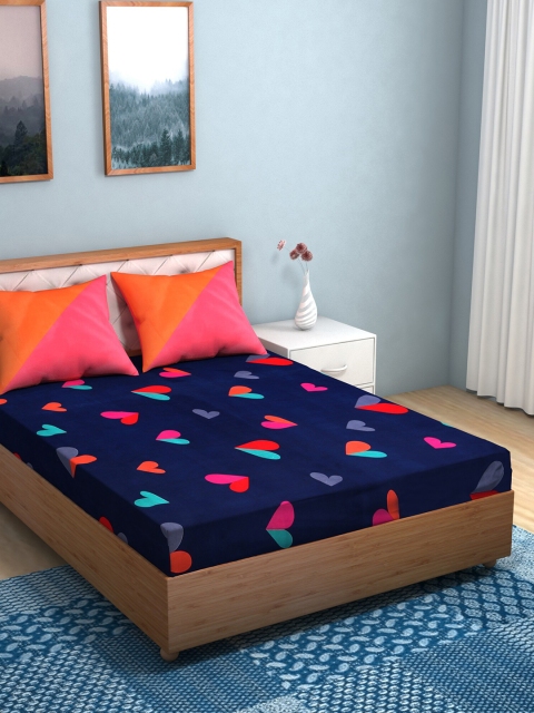 

TAG 7 Navy Blue & Pink Conversational Printed 144 TC King Bedsheet with 2 Pillow Covers