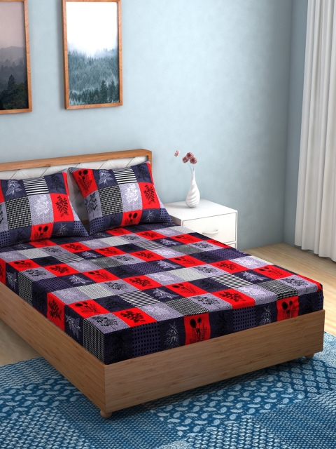 

TAG 7 Grey & Red Printed Cotton 144 TC King Bedsheet with 2 Pillow Covers