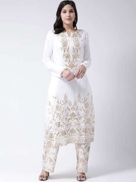 

Charitra Women White Floral Printed Regular Kurti with Trousers