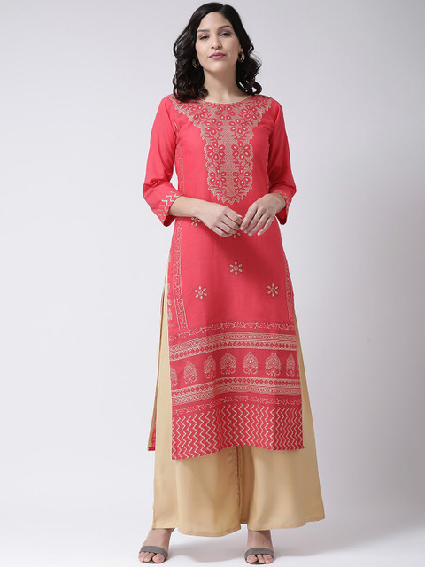 

Charitra Women Pink Ethnic Motifs Printed Regular Kurta with Palazzos
