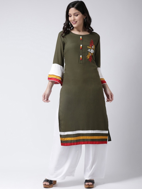 

Charitra Women Green Embroidered Thread Work Kurta with Palazzos