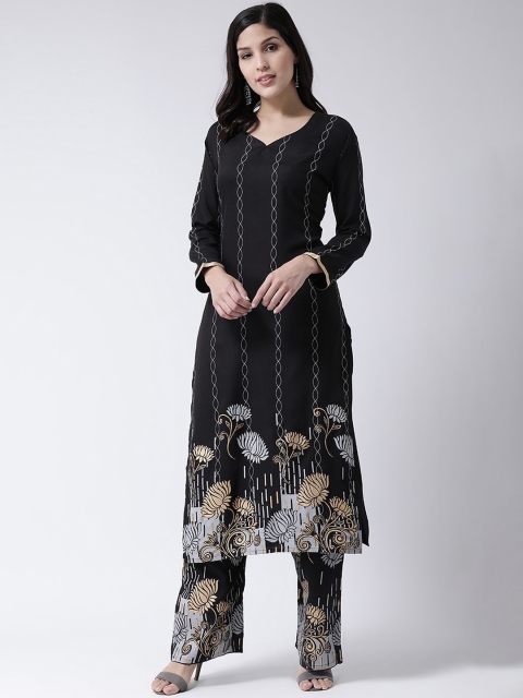 

Charitra Women Black Floral Printed Regular Kurta with Trousers & With Dupatta