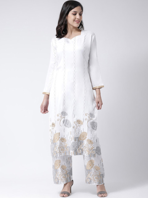 

Charitra Women White Floral Printed Regular Kurta with Palazzos