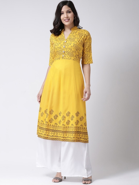 

Charitra Women Mustard Yellow & White Ethnic Motifs Printed Regular Kurta with Palazzos