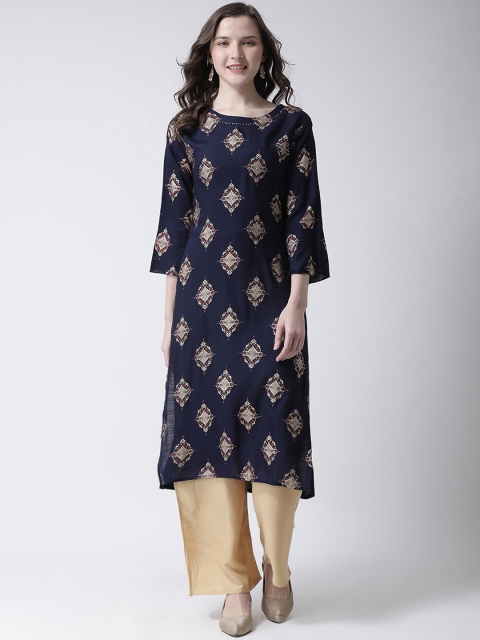 

Charitra Women Navy Blue Ethnic Motifs Printed Regular Kurta with Palazzos