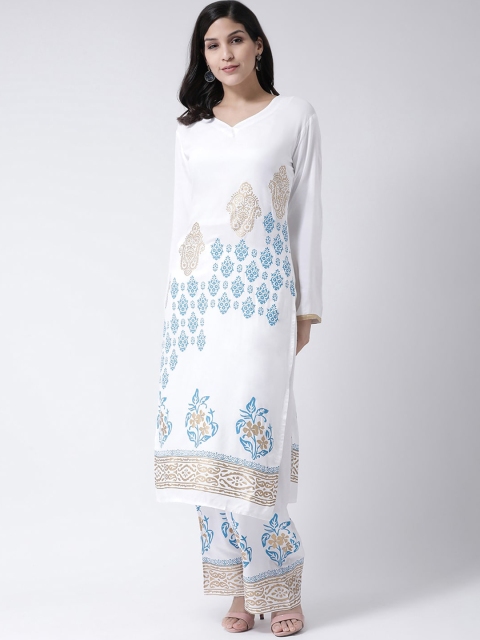 

Charitra Women White Floral Printed Regular Kurta with Patiala