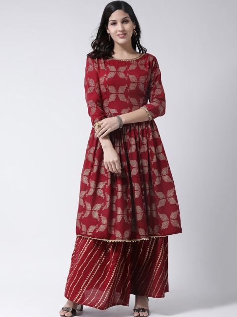 

Charitra Women Maroon Ethnic Motifs Printed Regular Kurta with Palazzos