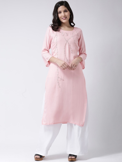 

Charitra Women Pink Embroidered Regular Thread Work Kurta with Palazzos