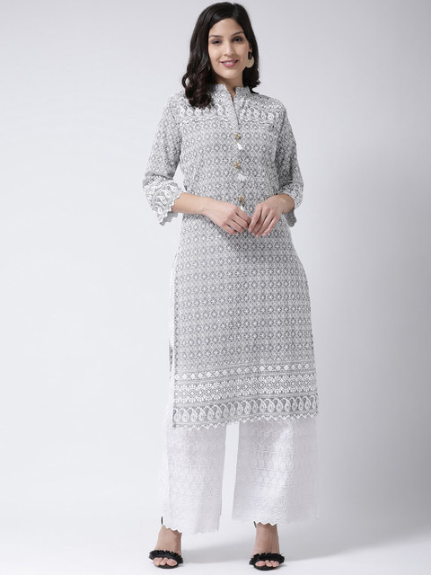 

Charitra Women Grey Floral Embroidered Regular Kurta with Palazzos