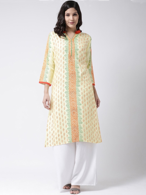 

Charitra Women Yellow & White Ethnic Motifs Printed Panelled Kurta with Palazzos