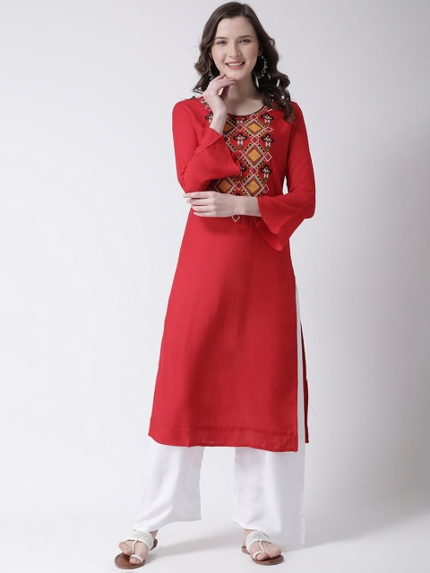 

Charitra Women Red Floral Yoke Design Regular Kurta with Palazzos