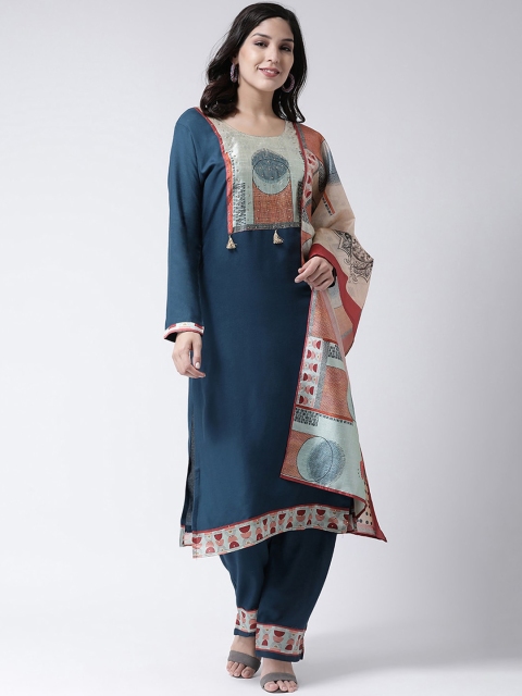 

Charitra Women Blue Yoke Design Regular Kurta with Salwar & Dupatta