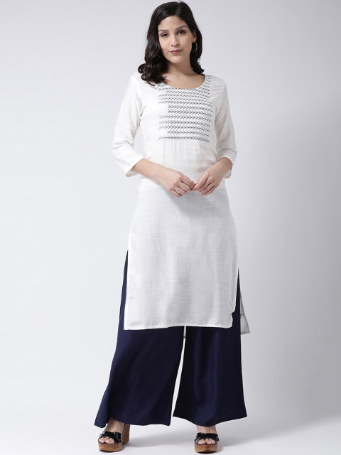 

Charitra Women White & Grey Embroidered Regular Kurta With Palazzos