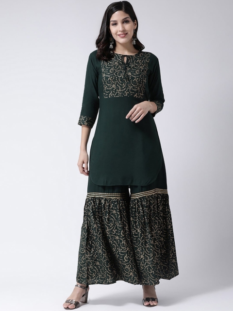 

Charitra Women Green Yoke Design Regular Kurta with Sharara