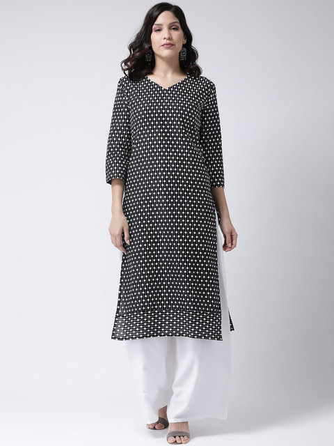 

Charitra Women Black & White Geometric Printed Regular Kurta With Palazzos