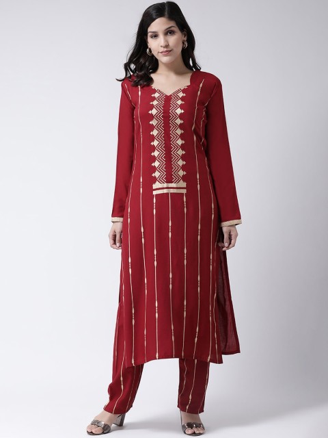 

Charitra Women Maroon Striped Kurta with Trousers