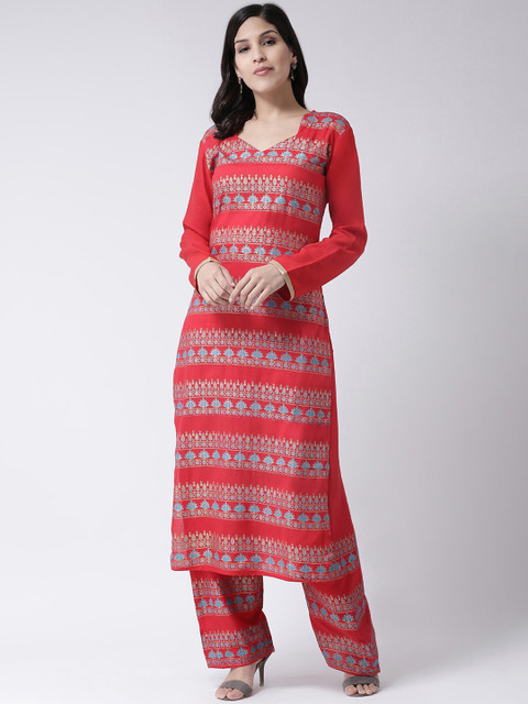

Charitra Women Red Ethnic Motifs Printed Regular Kurta with Palazzos