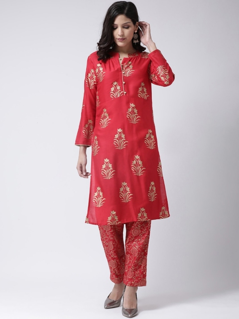 

Charitra Women Red Ethnic Motifs Printed Regular Kurta with Trousers