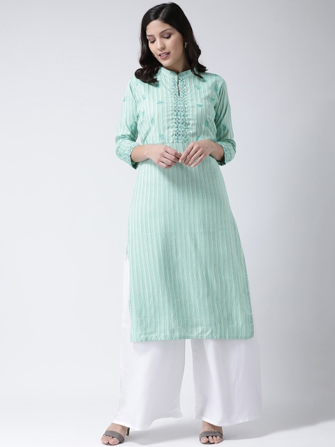 

Charitra Women Green Striped Regular Kurta with Palazzos