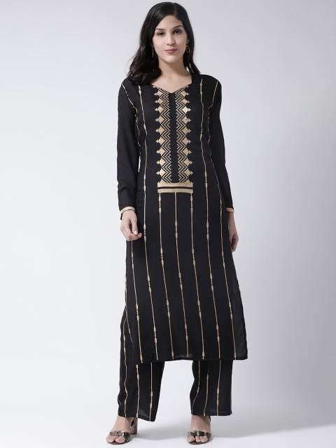 

Charitra Women Black Striped Regular Kurta with Palazzos