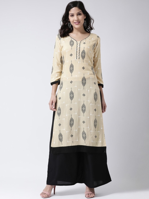 

Charitra Women Nude-Coloured & Black Printed Regular Kurta with Palazzos