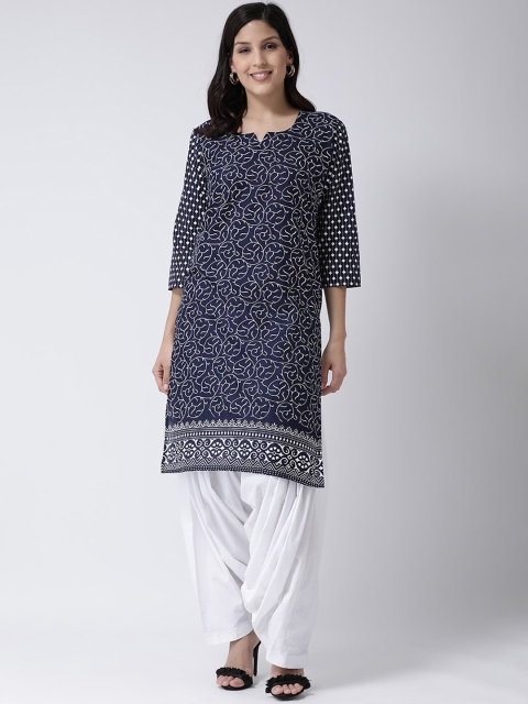 

Charitra Women Navy Blue Floral Printed Regular Kurta with Patiala