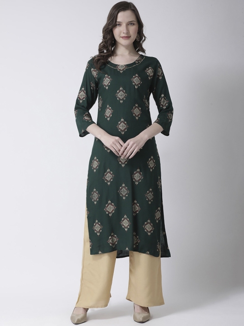 

Charitra Women Green & Beige Ethnic Motifs Printed Regular Kurta with Palazzos