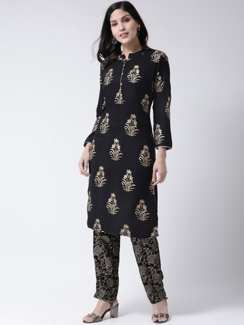 

Charitra Women Black & Gold Floral Printed Regular Kurta With Trousers