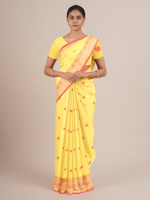 

Pothys Yellow & Red Woven Design Zari Pure Cotton Saree