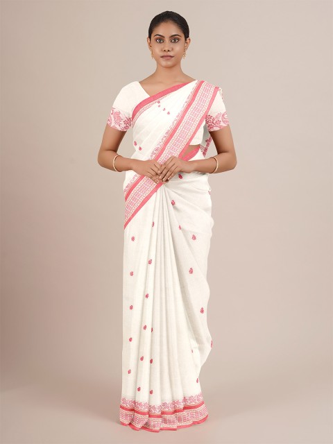 

Pothys White & Pink Woven Design Pure Cotton Saree