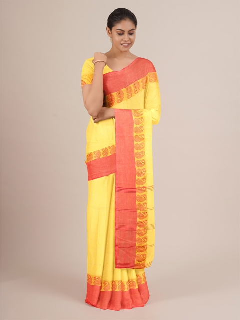 

Pothys Yellow & Orange Woven Design Pure Cotton Saree