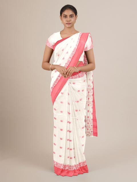 

Pothys White & Red Woven Design Pure Cotton Saree