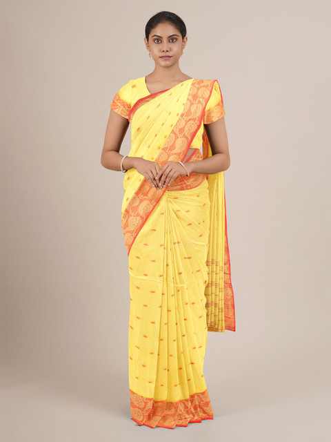 

Pothys Yellow & Orange Woven Design Zari Pure Cotton Saree