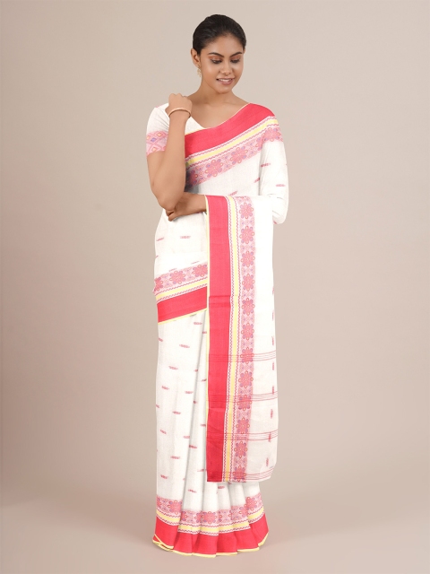 

Pothys White & Red Woven Design Pure Cotton Saree