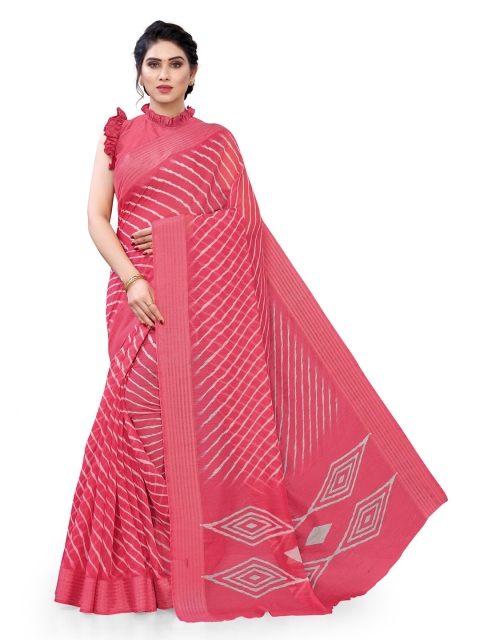 

KALINI Pink & White Striped Leheriya Saree