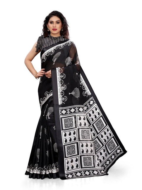 

KALINI Black & White Printed Saree