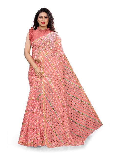 

KALINI Peach-Coloured & Green Zari Saree