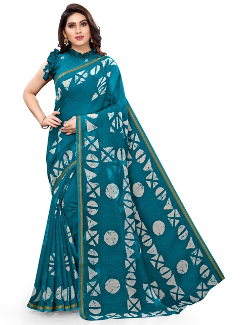 

KALINI Turquoise Blue & White Zari Saree