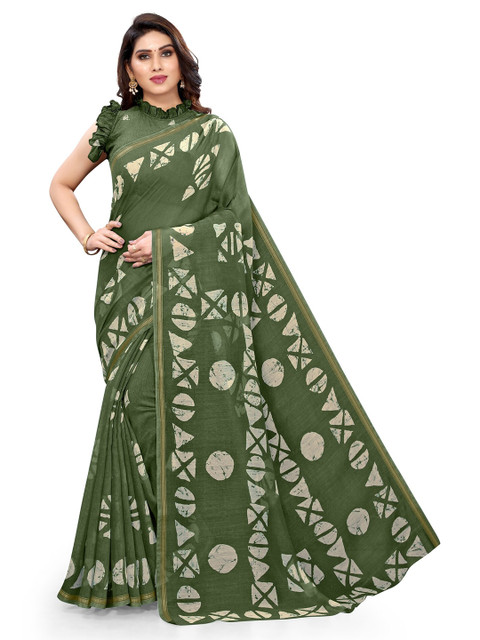 

KALINI Green & White Zari Saree