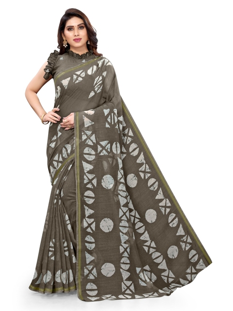 

KALINI Coffee Brown & White Zari Saree