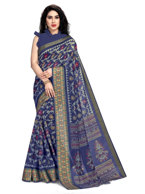

KALINI Navy Blue & Red Floral Zari Bagh Saree