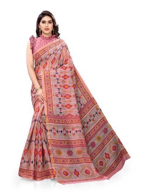 

KALINI Pink & Yellow Zari Saree