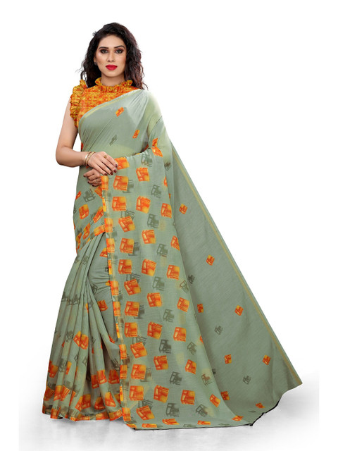 

KALINI Green & Orange Zari Saree