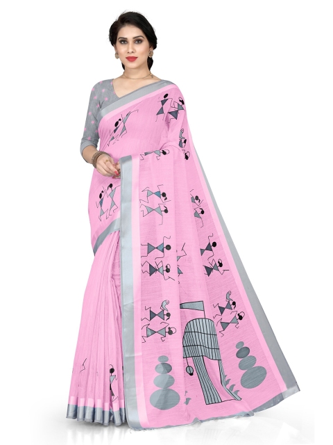 

KALINI Pink & Grey Warli Saree