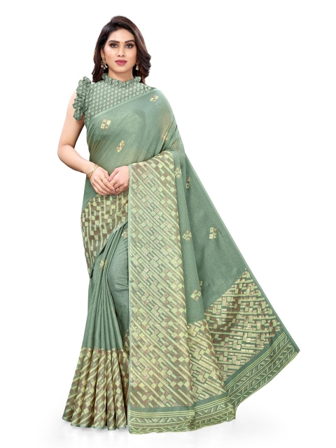 

KALINI Green Embellished Supernet Saree