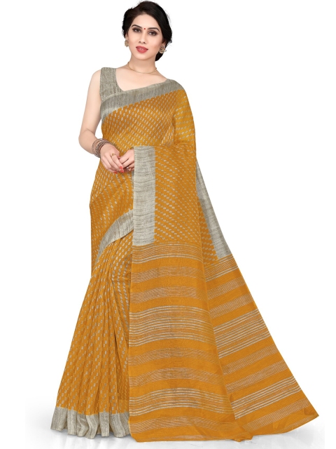

KALINI Mustard & Silver-Toned Art Silk Saree