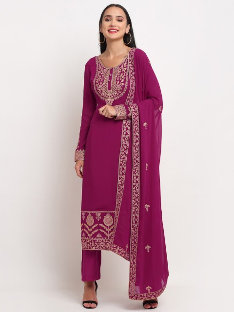 

Stylee LIFESTYLE Women Magenta & Gold-Toned Embroidered Unstitched Dress Material