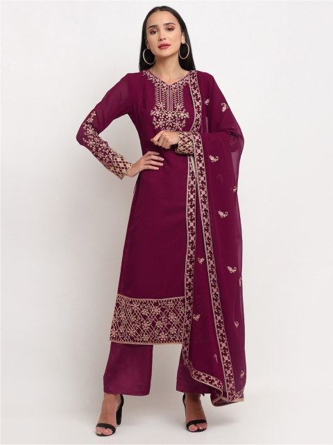 

Stylee LIFESTYLE Women Maroon Embroidered Unstitched Dress Material