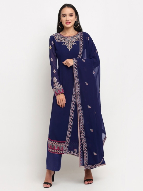 

Stylee LIFESTYLE Women Navy Blue & Red Embroidered Unstitched Dress Material