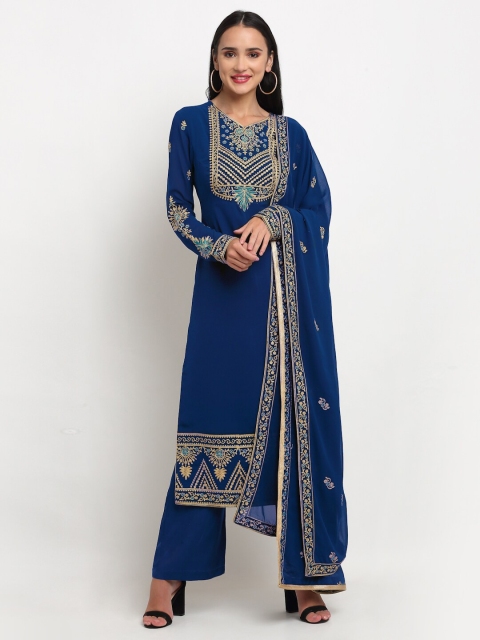 

Stylee LIFESTYLE Women Blue & Gold-Toned Embroidered Unstitched Dress Material